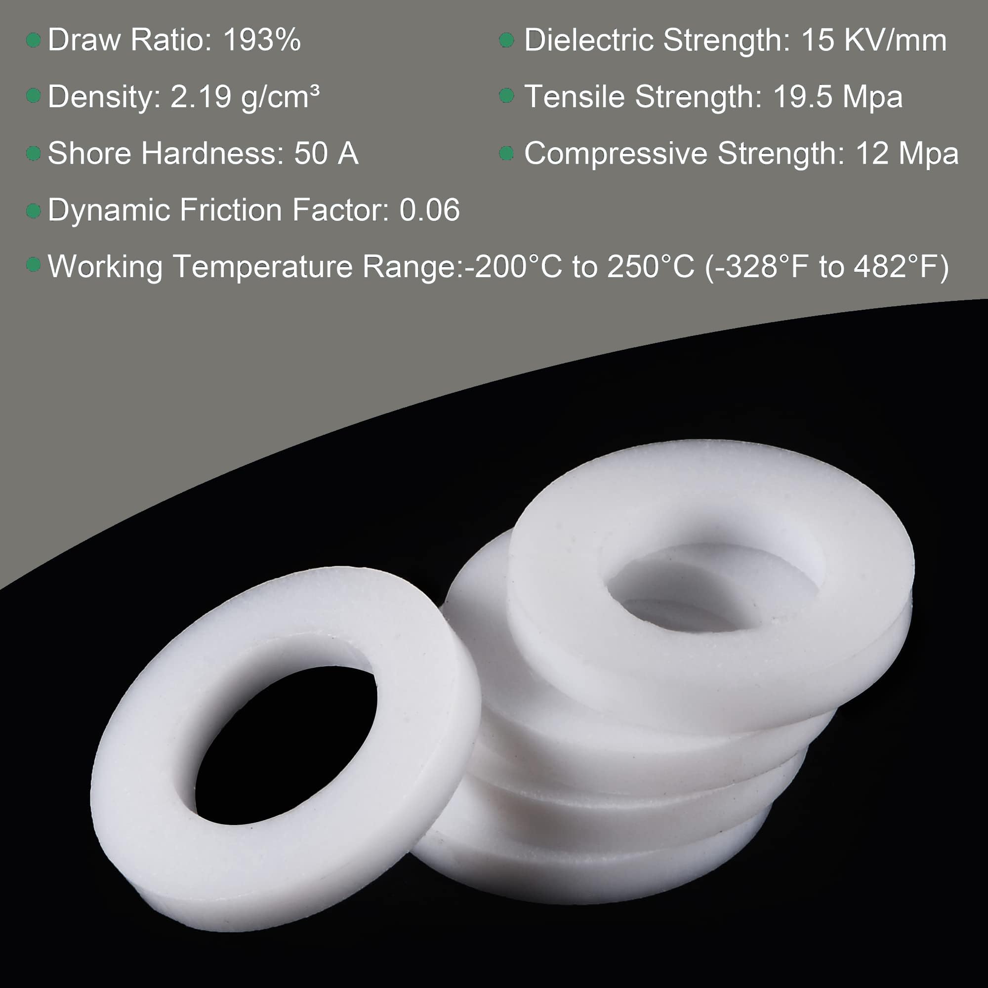 TA-VIGOR 50Pcs PTFE Flat Washers 14mm OD x 8mm ID x 2mm Thick Sealing Gaskets, White Flange Gaskets for Faucet Pipe Water Hose - Image 4