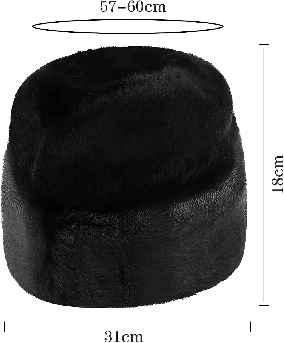 Men’s Faux Fur Cossack Hat Furry Winter Hat Russian Ushanka Warm Cap Thermal Rolled Cuff Retro Dad Hat Trapper Hat - Image 7