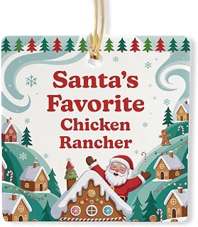 Santa's Favorite Chicken Rancher Ornament for Christmas Tree - Gifts for Poultry Farmer Staff Poultry Rancher Party Decor - New Year, Xmas for Men Women - 3-Inch, Ceramic, Square