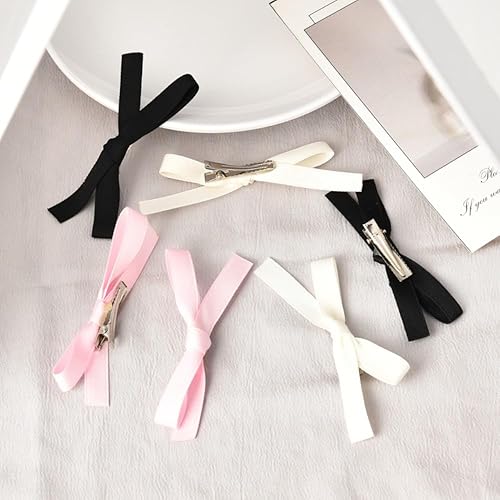 ShiQiao Spl Pinza para el cabello, pinza para el cabello para mujeres y niñas, pasadores de satén con lazo para mujeres y niñas, 6 piezas (negro,