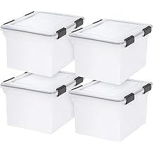 IRIS USA File Box WeatherPro File Organizer Plastic File Box for Letter/Legal File, Water Resistant Document Box, Durable Lid, Seal w/Secure Latching Buckles, Stackable, Nestable, Clear 32 Qt. 4Pack