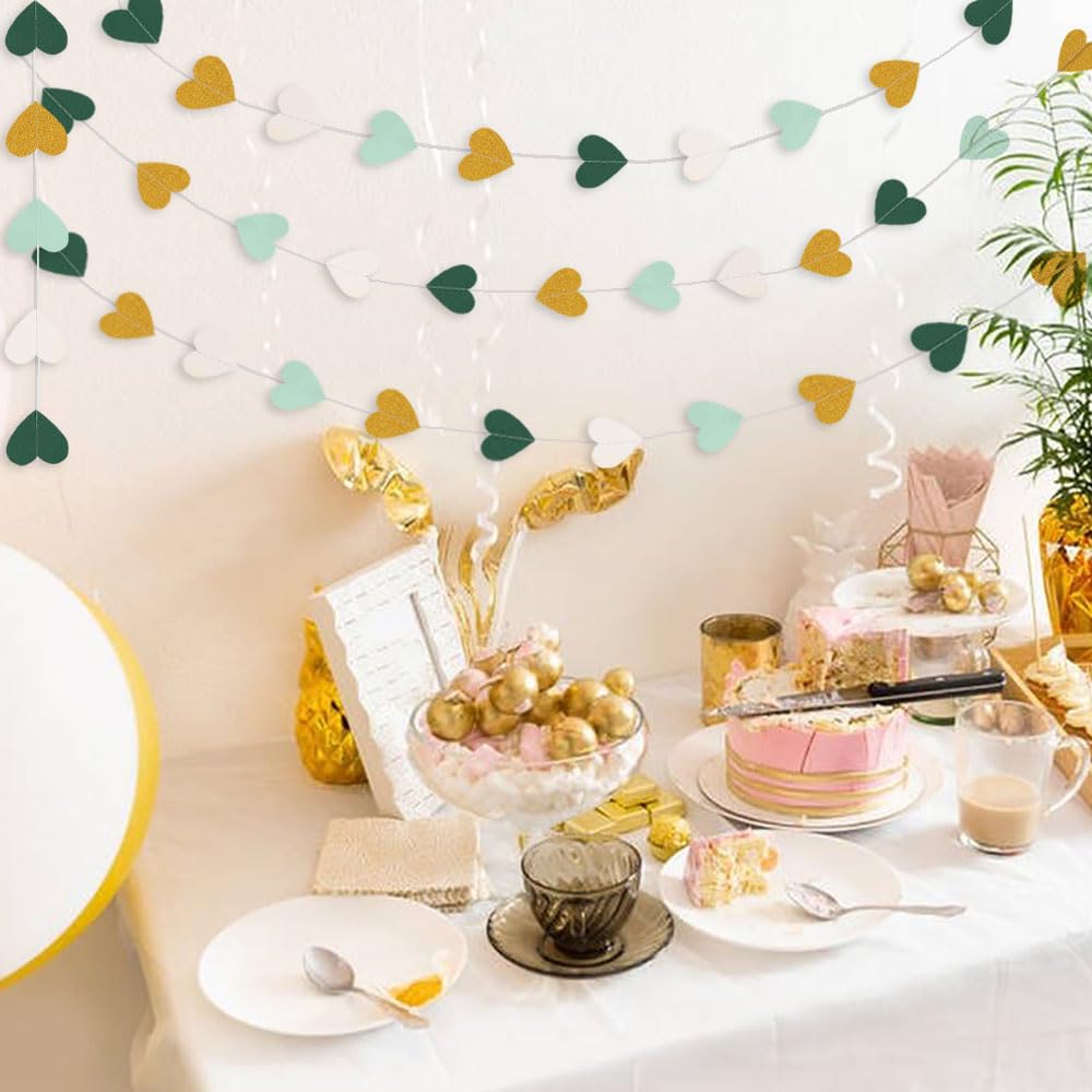 5 stuks fonkelende hartslinger, 10 meter, feestdecoratie, verjaardag, papieren slinger, hangende feestdecoraties, liefde, hart, streamer, banner voor verjaardag, babyshower, bruiloft, Kerstmis