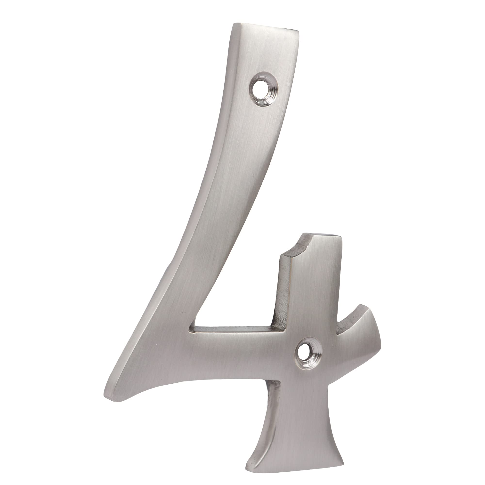 Skandh Brass Numeral Satin Nickle 4 inch House Address Numbers (Number 4, Silver)