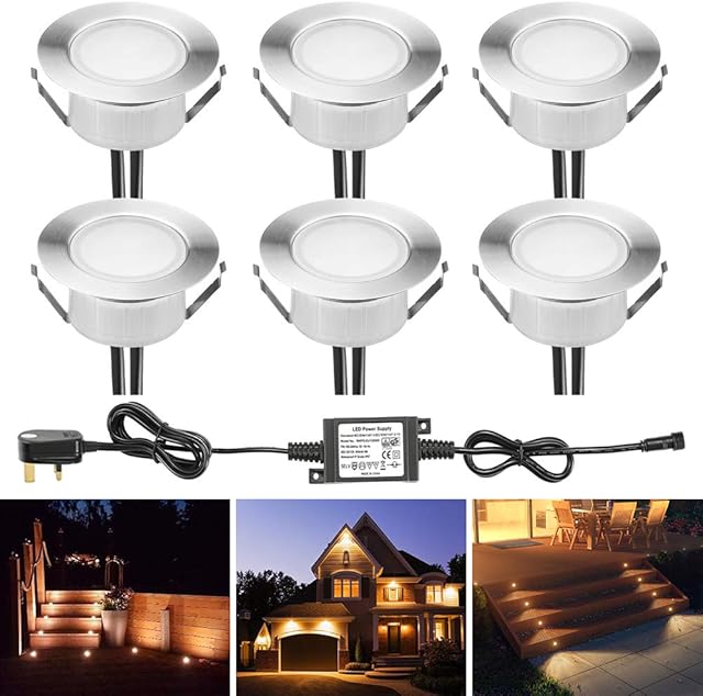Warm White Led Decking Lights Waterproof IP67 1.5W Ø61MM - Led Plinth Light for Terrace/Patio/Path/Wall/Garden/Decoration, 6 Packs