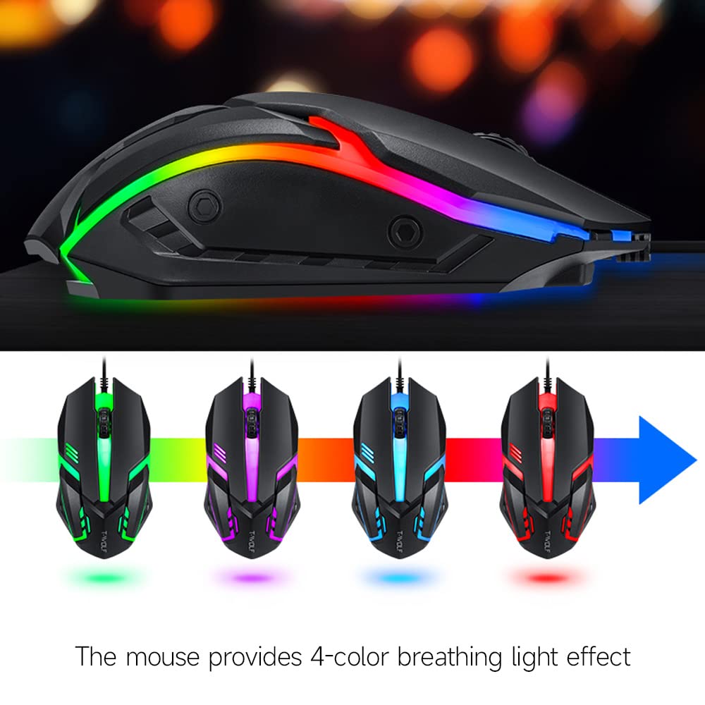 Hanzete TF800 Quattro Pezzi Gaming Combo Tastiera 104 Tasti Mouse Luce Respirante 4 colori Headset Gaming Tappetino per Mouse Antiscivolo