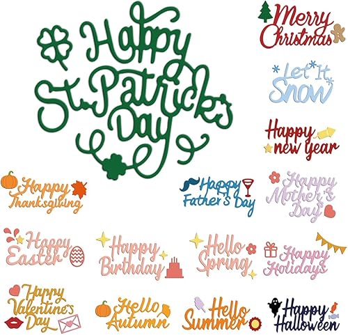 INFUNLY 15 piezas de troqueles de Feliz Navidad para hacer tarjetas, troqueles de palabras de Feliz Cumpleaños, troqueles de corte de metal de