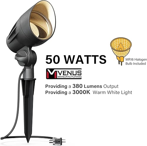 Miniatura 2 de VENUS MANUFACTURING Paquete de 4 luces de inundación de paisaje de bajo voltaje, 50 W, halógenas, kits de iluminación de paisaje al aire libre, 380