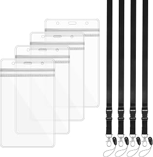 Clear Plastic Passport Badge Holders with Lanyards, 6.7 x 4 Inch Waterproof Passport Holder ID Card Holders Passports Protector Badge Cover for Travel, Name Badges, ID, Credit Card (4 Pcs, Black)
