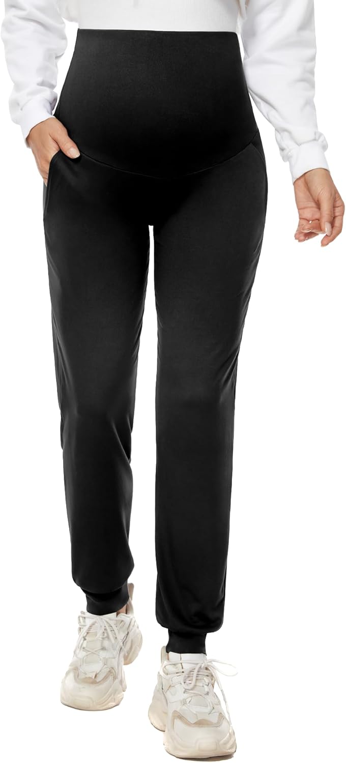 GLAMIX Women's Maternity Pants Stretchy Activewear Workout Joggers Over Belly Comfy Lounge Sweatpants with Pockets - Image 4