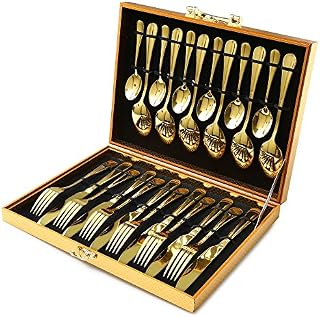 Gold Silverware Set, OGORI 24-Pieces Gold Forged Stainless Steel Flatware Set, Service of