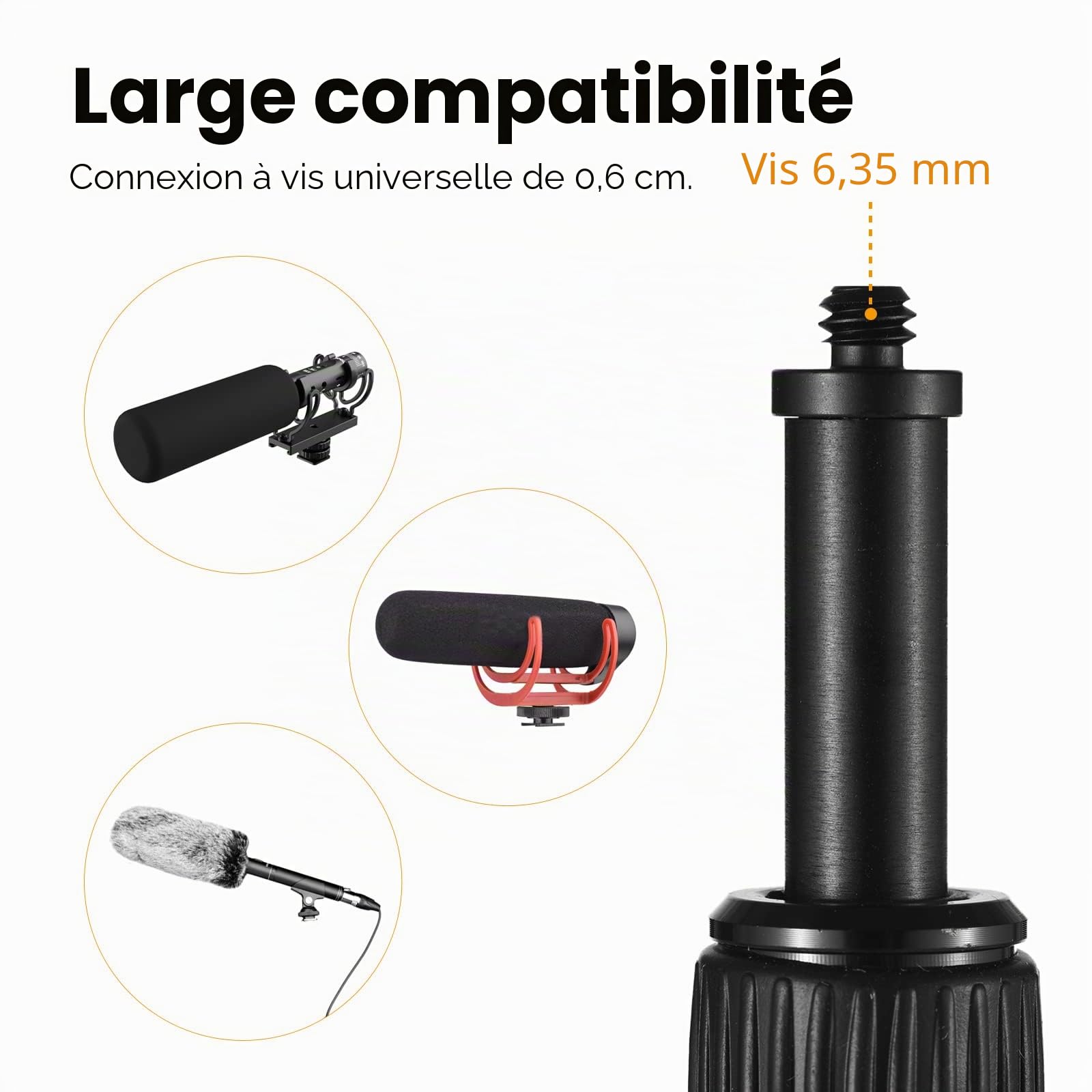 Andoer Bras de Microphone à Main Bras de Micro Extensible à 6 Sections en Alliage d'Aluminium Perche pour Microphones Vis et Filetage 1/4 Pouce avec Serrures en Mousse Twist Locks Longueur Réglable