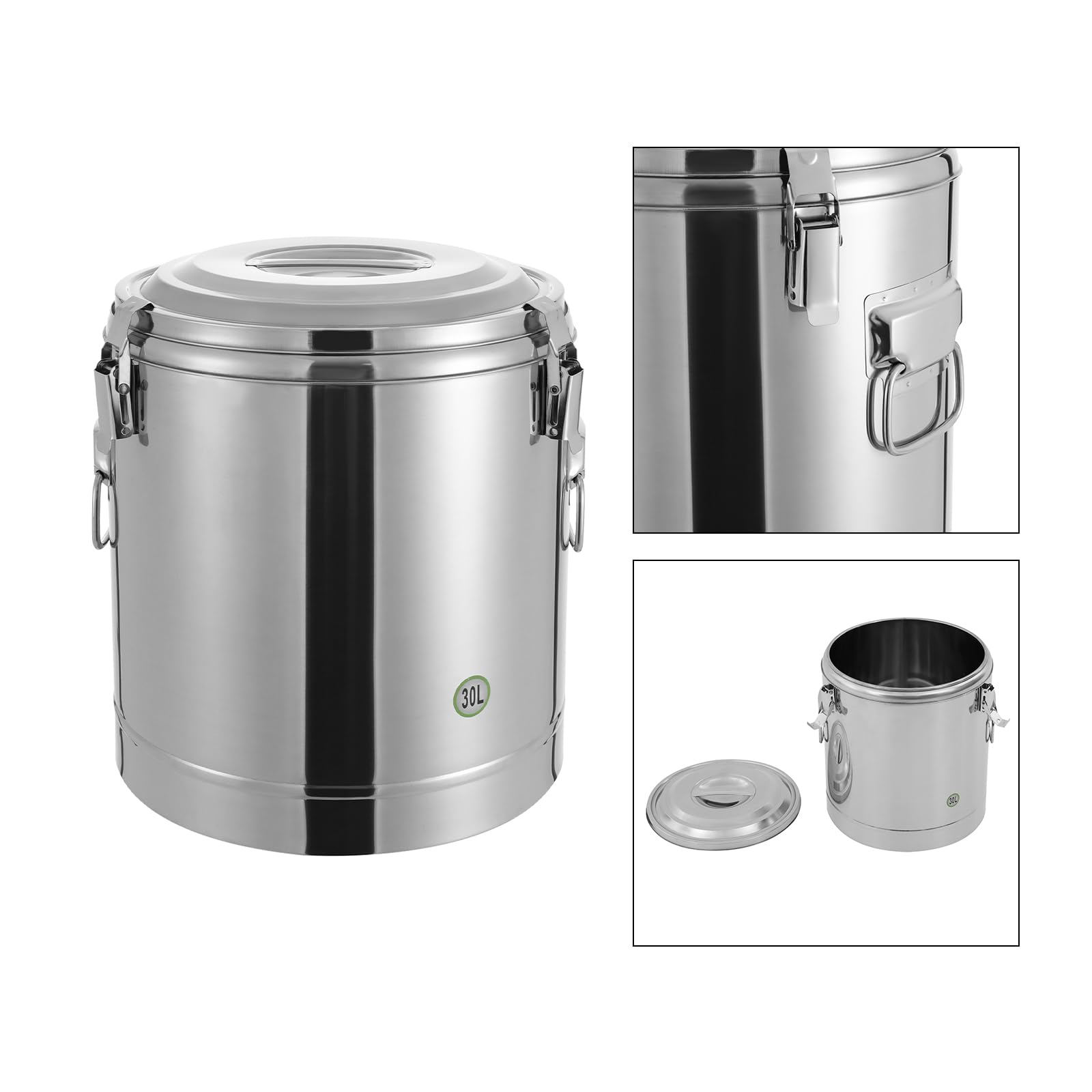 Recipiente térmico, Cubo Aislado de Acero Inoxidable de 30 litros, Recipiente para Sopa con Tapa y Asas, Transporte de Sopa Aislado para comedores Escolares, hoteles, restaurantes