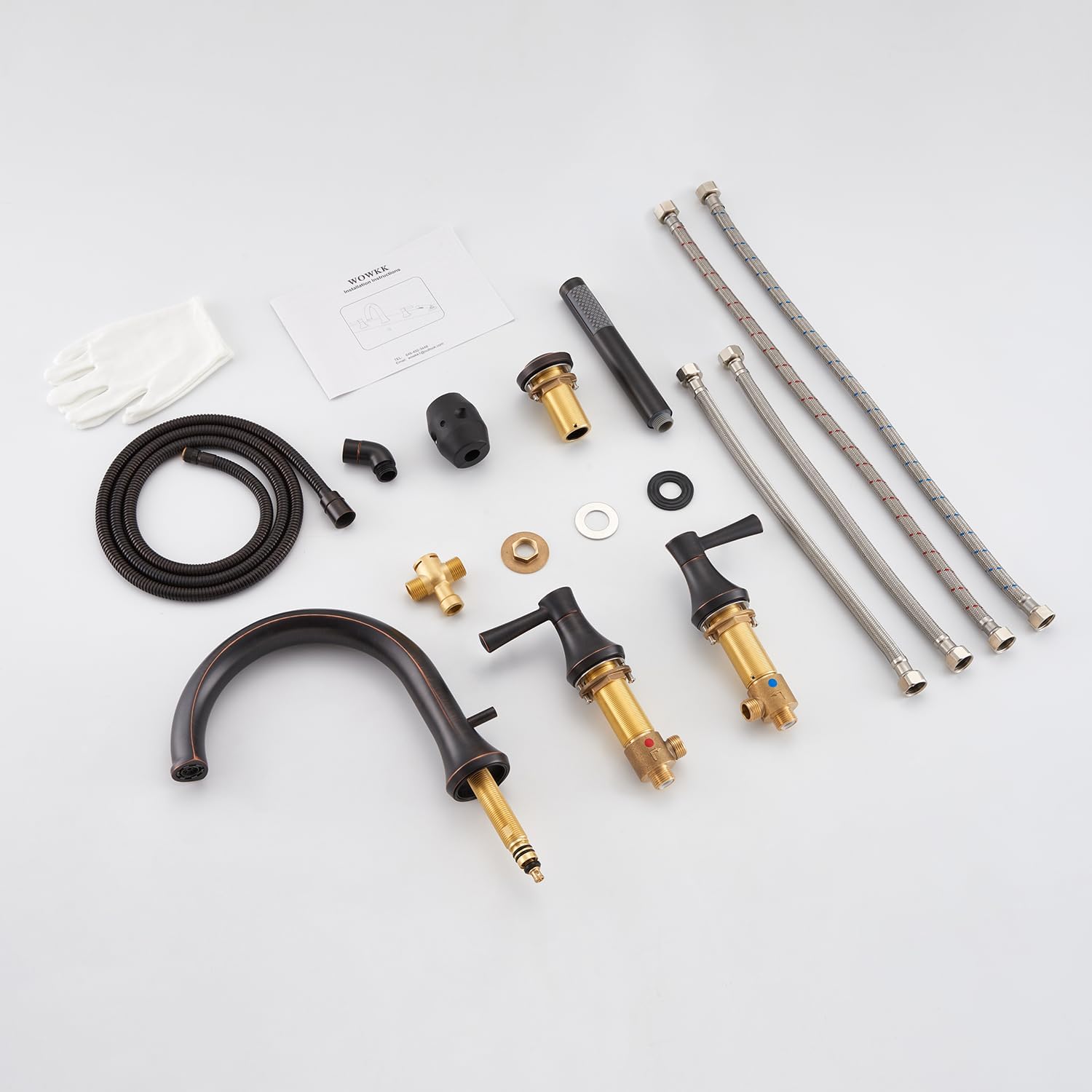 Wowkk Roman Tub Faucet Tub Filler Oil Rubbed Bronze Deck Mount Bathtub Faucet Brass Bathroom Faucets with Hand Shower