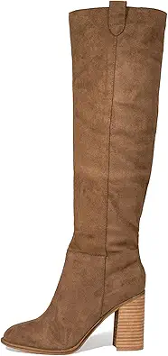 Erocalli Suede Knee-High Boots Fall Boot For Women Chunky Block High Heel Slouch Fashion Boot Round Toe Side Zipper