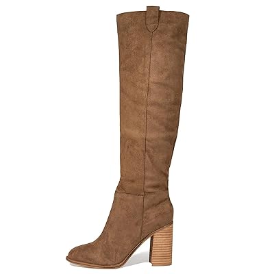 Erocalli Suede Knee-High Boots Fall Boot For Women Chunky Block High Heel Slouch Fashion Boot Round Toe Side Zipper
