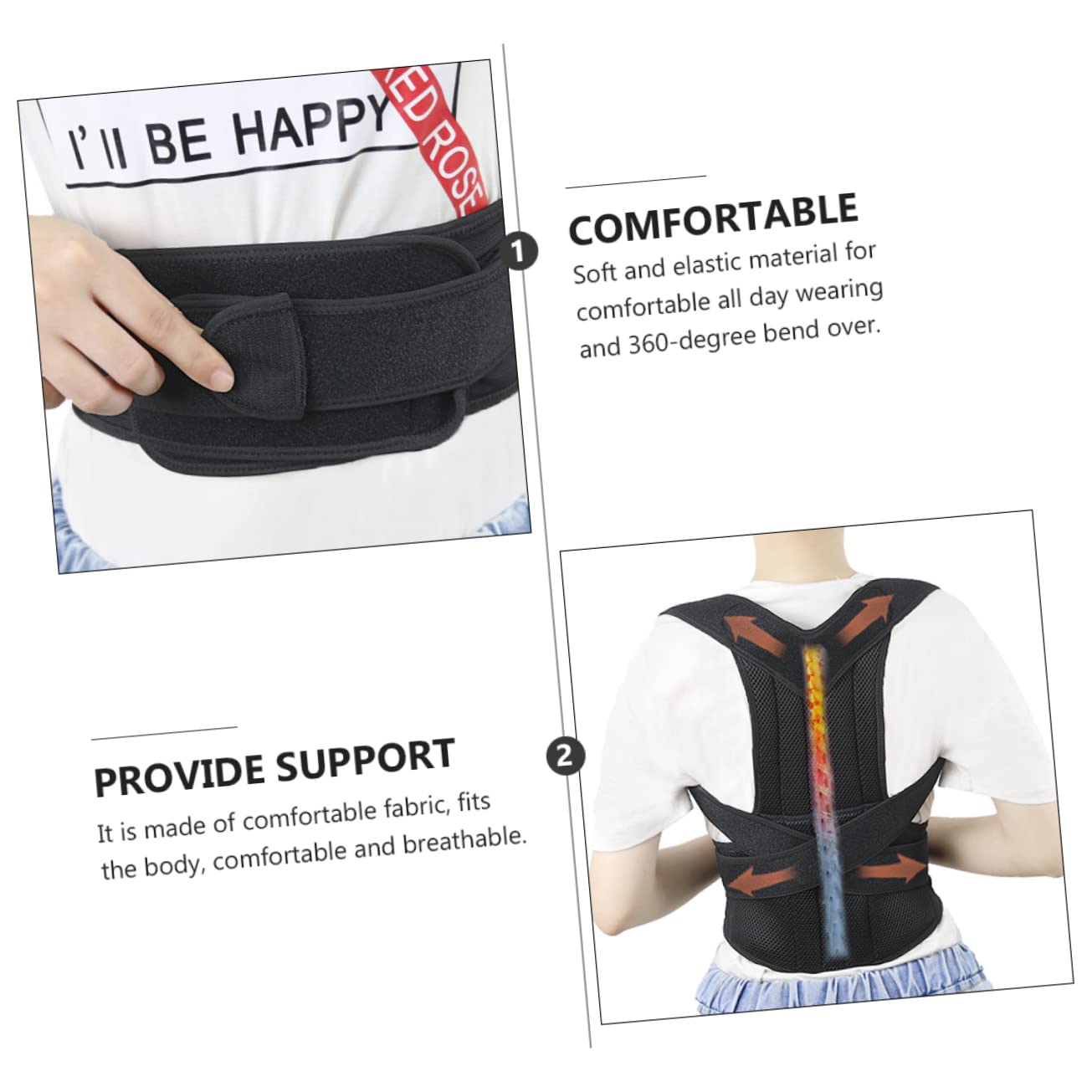 FRCOLOR Posture Brace Clavicle Support Kickstand Adjustable Belt Back Belt Clavicle Brace Adult Belt Straightener Straight Back Posture Support Brace Support Belt Composite Fabric Black