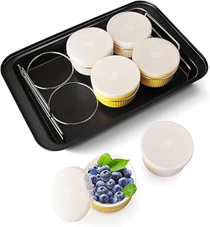 Ramekins Set with 6 Silicone Lids,Creme Brulee Making Set,304 Stainless Steel Lifting Rack and 10