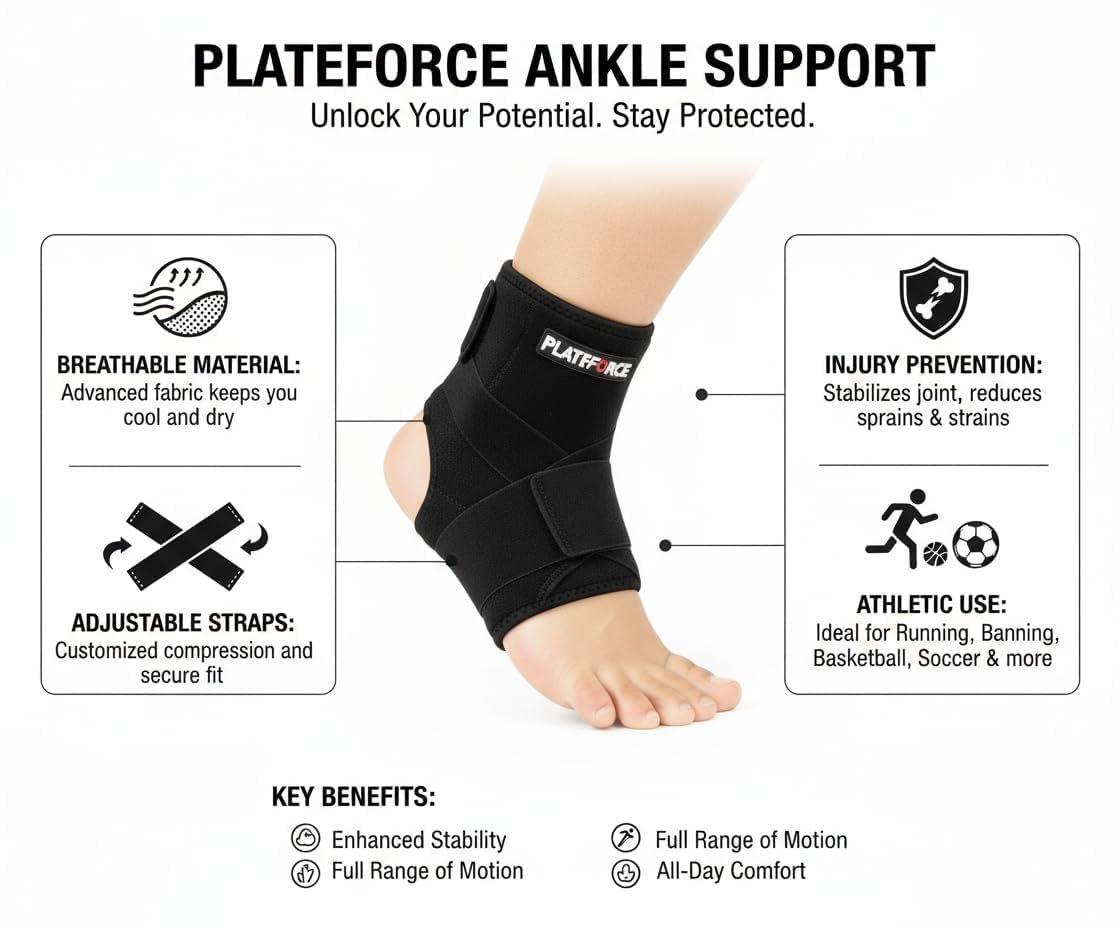 Ankle Support Compression Brace, Pain Relief & Recovery, Protection Guard for Gym, Running, Injuries, Sports, Black 3