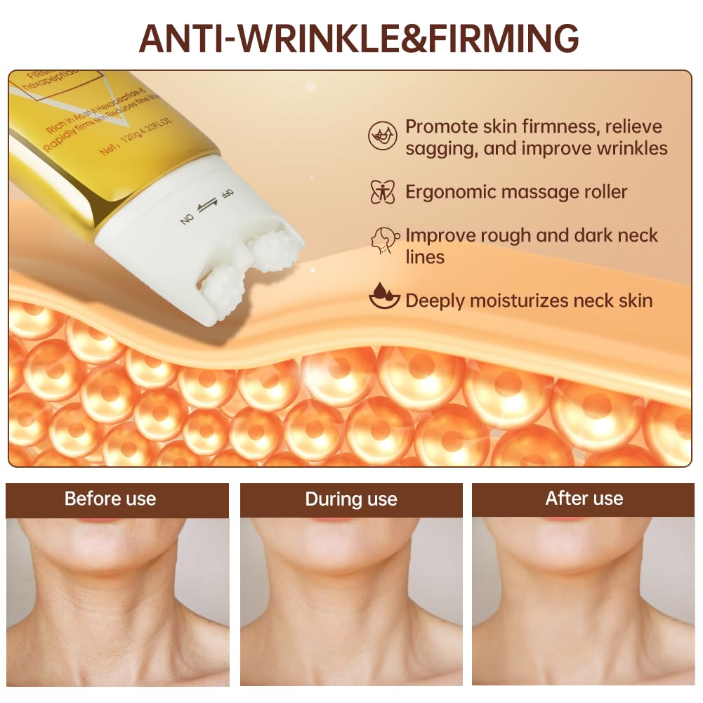 Crema Rassodante per Il Collo, 120g Crema Collo e Décolleté, Riduce le Rughe, Linee Sottili e Doppio Mento, Solida e Sollevando la Pelle Cascante