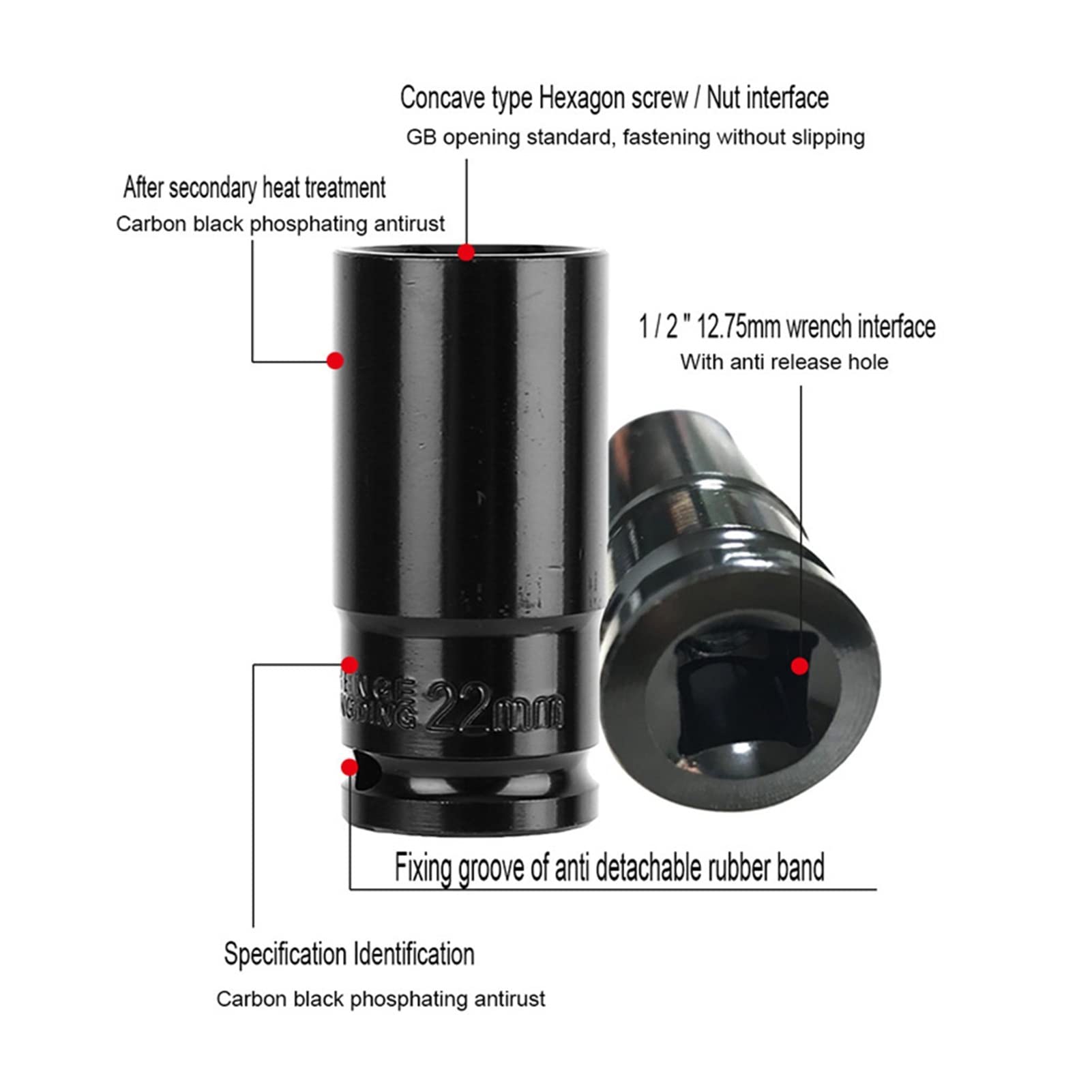 Set di chiavi a bussola a impatto profondo, 1/2", esagonali metriche da 10-24 mm, 10 pezzi, in acciaio al carbonio, con custodia rigida