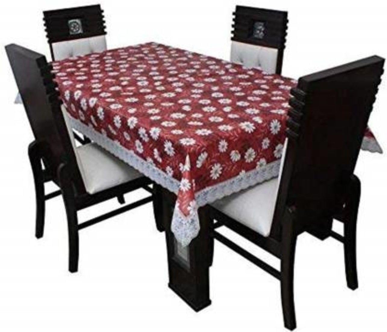 ZITIN Maroon Flower Design Dining Table Cover | MAROON FLOWER DESIGN DINING TABLE COVER-image-22