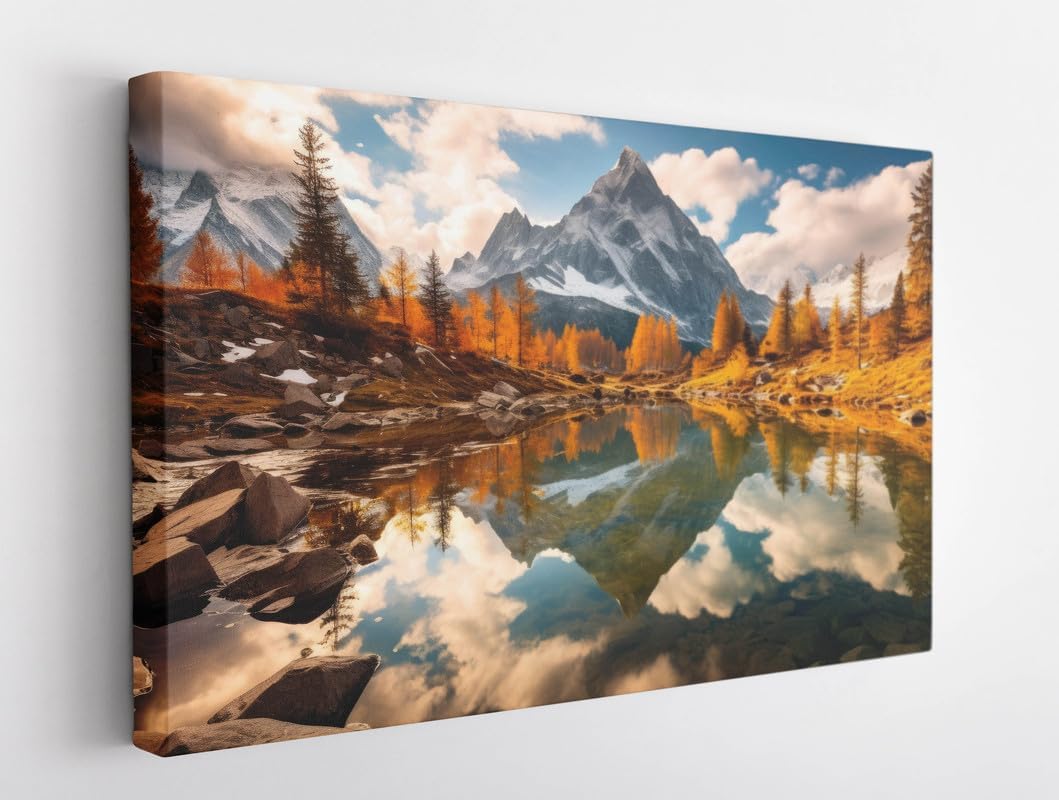BPA® Beautiful Fall Mountain Scenery Canvas Wall Art Framed For Bedroom Living Room Artwork Home Décor (30x40)