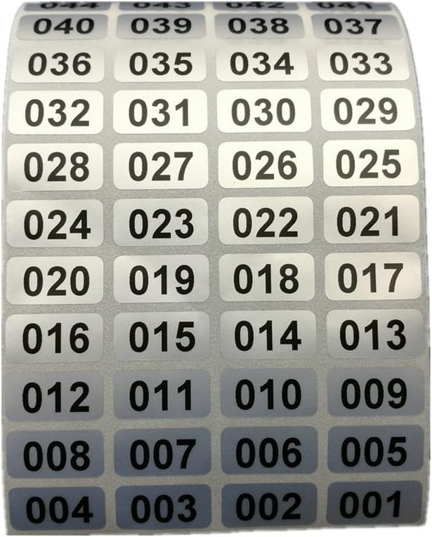 001-10000 Consecutive Number Inventory Stickers Waterproof 0.39" x 0.78" Black Printing On Silver Sticker