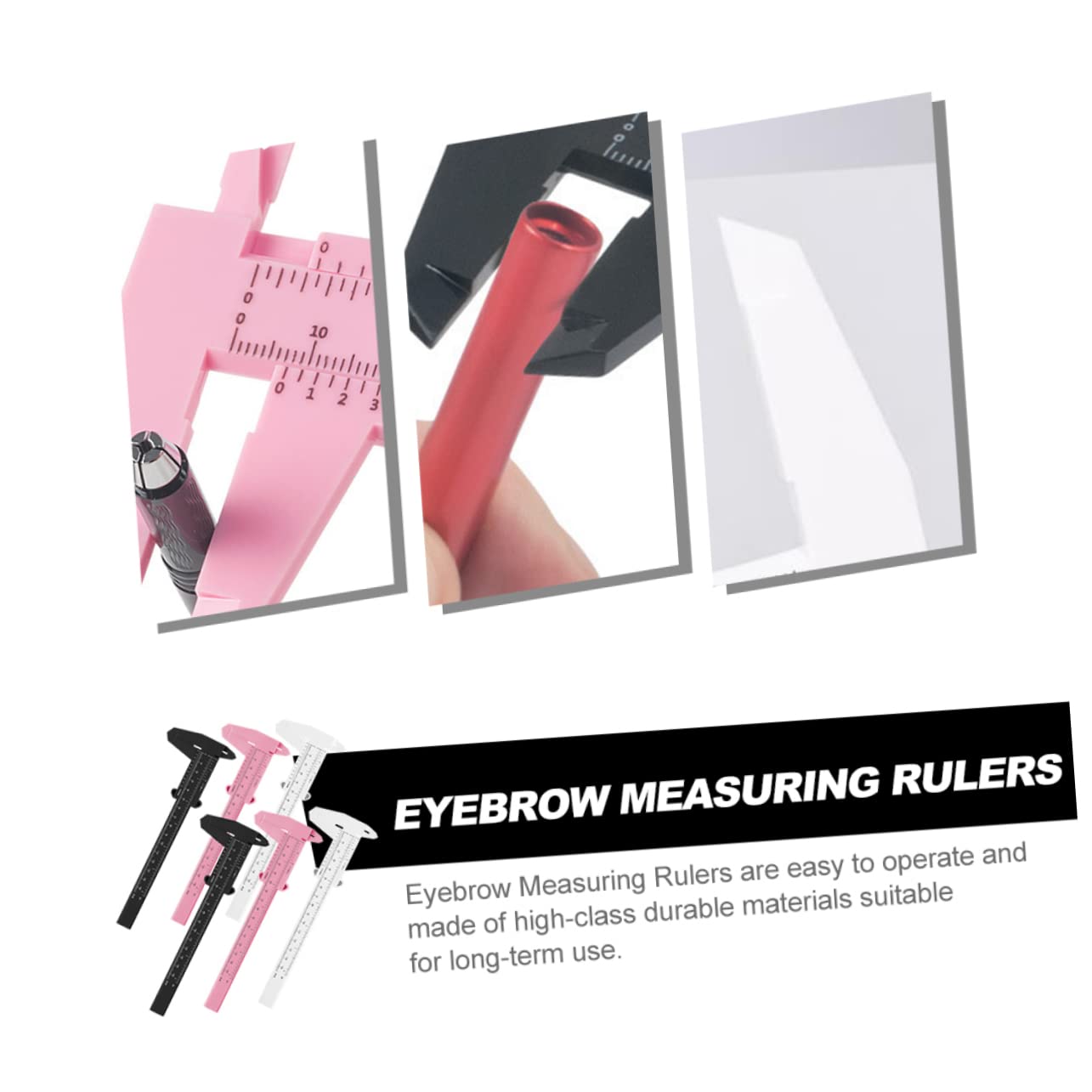 MERRYHAPY 6pcs Eyebrow Ruler Measuring Tools Calipers for Accurate Eyebrow Mapping Double Scale Vernier Gauge for Artists and Beginners White Black and Pink