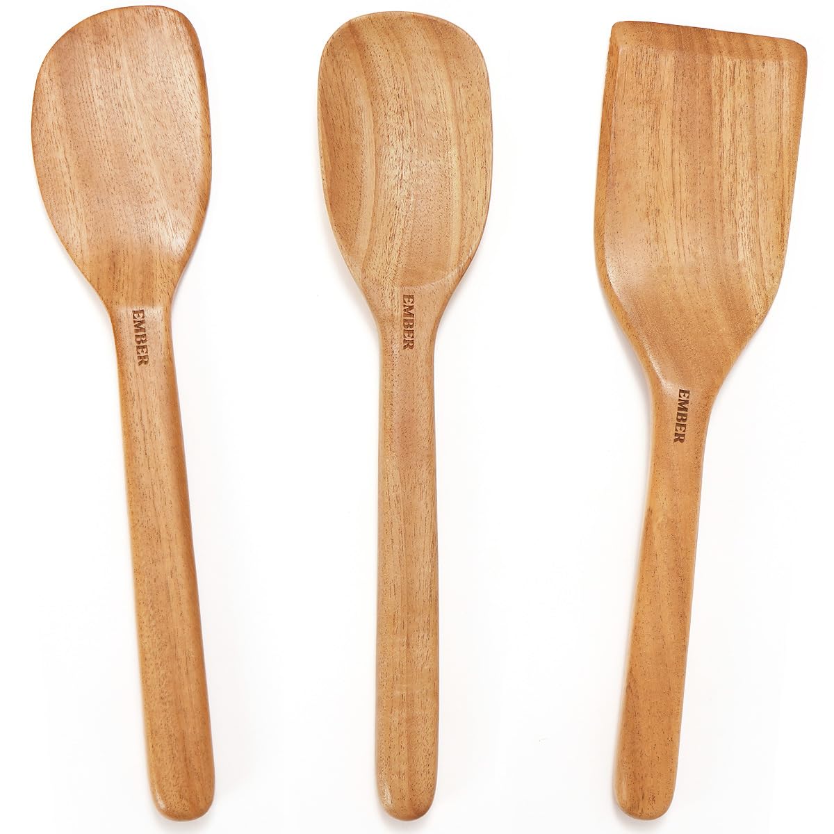 Ember Cookware Wooden Spatula Set – Neem Wood Cooking Utensils (Set of 3) | ISI Certified | Eco-Friendly & Durable Kitchen Tools | Heat-Resistant & Non-Scratch