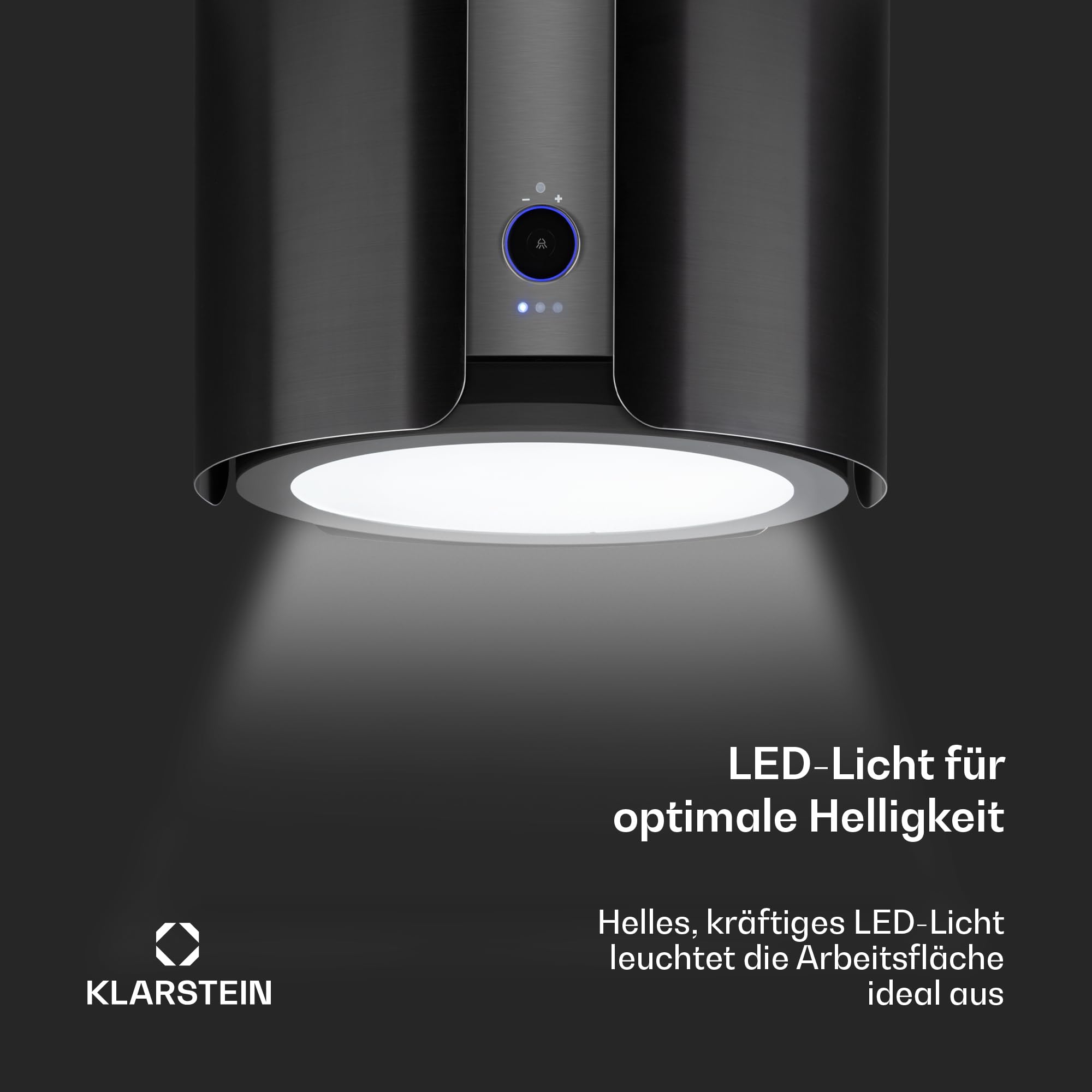 Klarstein Skyfall Smart Dunstabzugshaube freihängend Umluft Abluft App Gestensteuerung 45x42 cm 402 m³/h 200 W LED schwarz