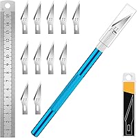 Vista 16 de DIYSELF Cuchillo para manualidades con 10 cuchillas adicionales #11, juego de cuchillos de precisión con regla de acero, cuchillo Exacto
