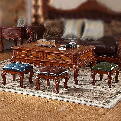 Table basse basse rectangulaire et repose-pieds rembourré en bois - 3