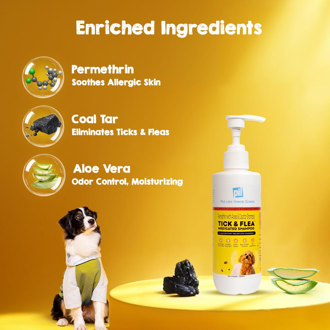 Pil Tick & Flea Dog Shampoo 200ml | Ditch to Itch Dog Shampoo for Pomeranian, Puppy, Rottweiler Adult, German Shepherd, Labrador and Golden Retriever | Medicated Pet Shampoo for Dogs 2