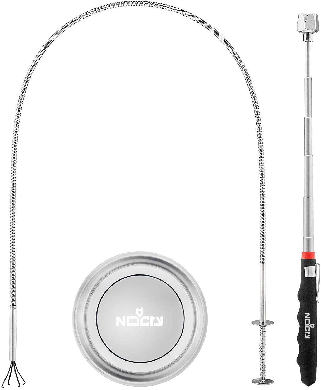 NoCry Premium Pickup Tool Set: includes Flexible 36in Claw Grabber, Telescoping Magnetic Pickup Tool with 16lb Pull Force and Magnetic Storage Tray; Treated with Anti-Rust Zinc Coating