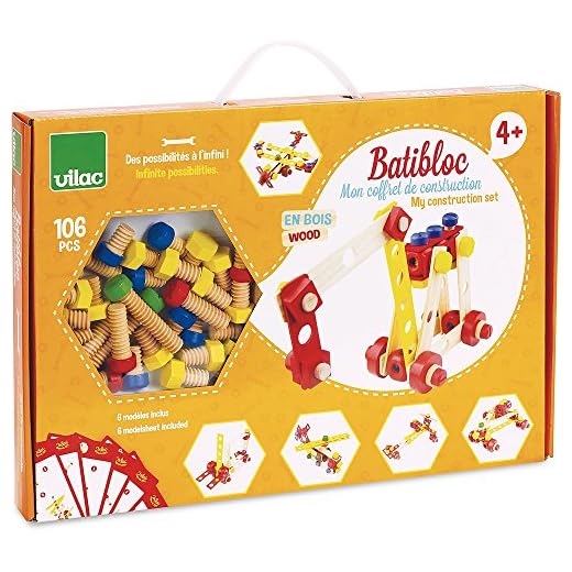 Vilac - Mon coffret de construction BATIBLOC - Jeu de construction en bois - A partir de 4 ans - 2139