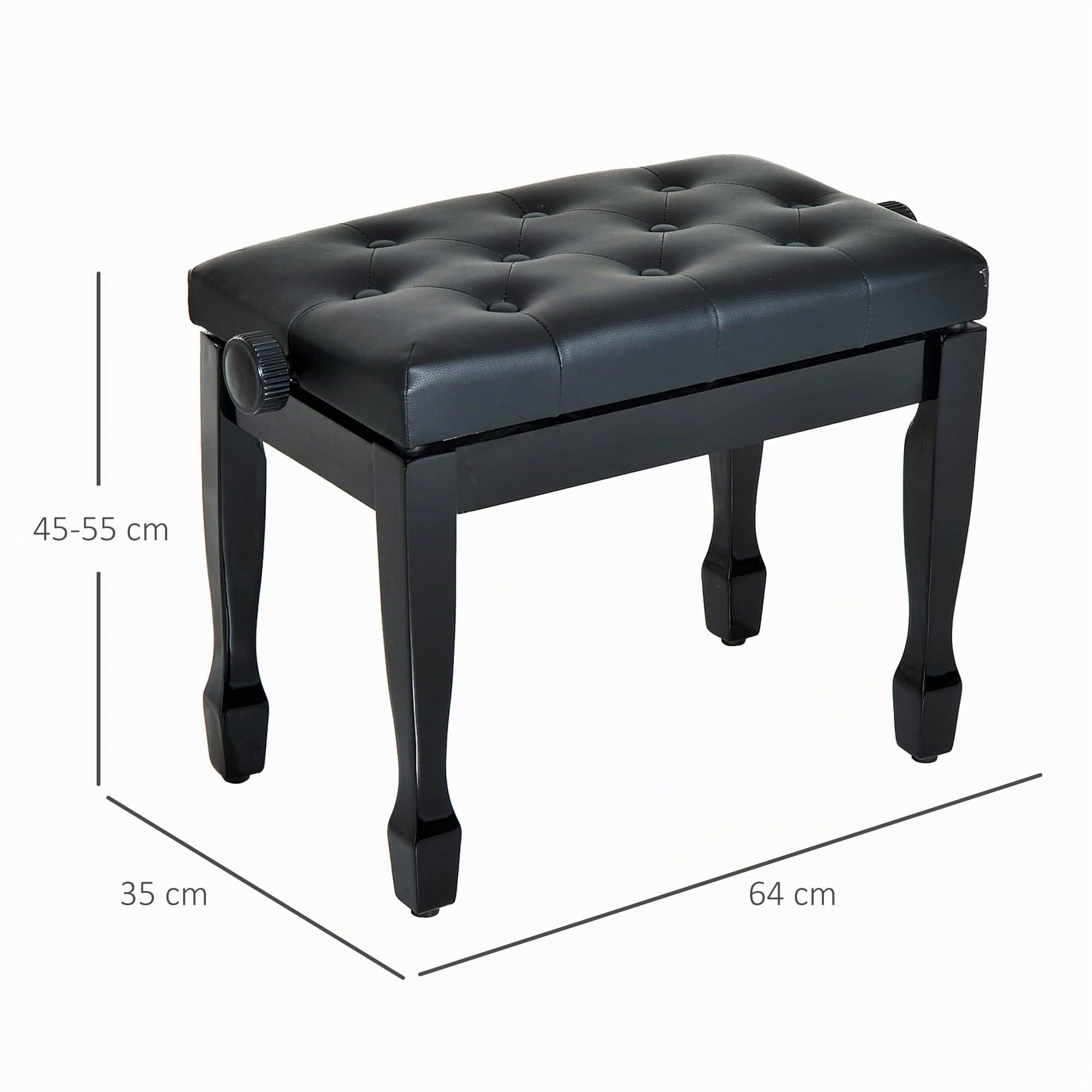 HOMCOM Sgabello Panca per Pianoforte con Altezza Regolabile 45-55cm, in Legno e pelle PU Nera