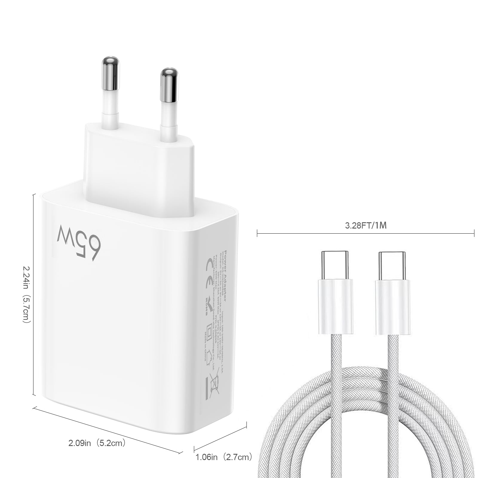 FPVtosky 65W USB-C Ladegerät Netzteil mit Schnellladung, GaN Technologie, Kompatibel mit DJI Mini 4K/Neo 2/Mini 3/4/5 Pro/Lito 1/X1/Air 3S/Avata 360/Pocket 3/Pocket 4,Controller,mit C zu C Kabel(Weiß)