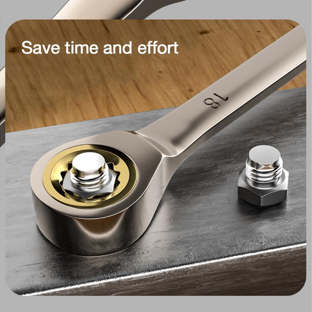 柔軟なラチェットコンビネーションレンチセット ラチェットスパナ メトリックハンドツールセット 車修理ツール キャリングクリップ付き