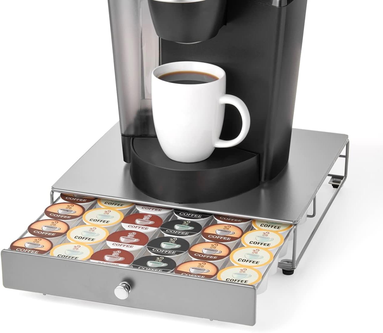Nifty Rolling Coffee Pod Drawer - Silver Finish - 36 Pod Pack Holder