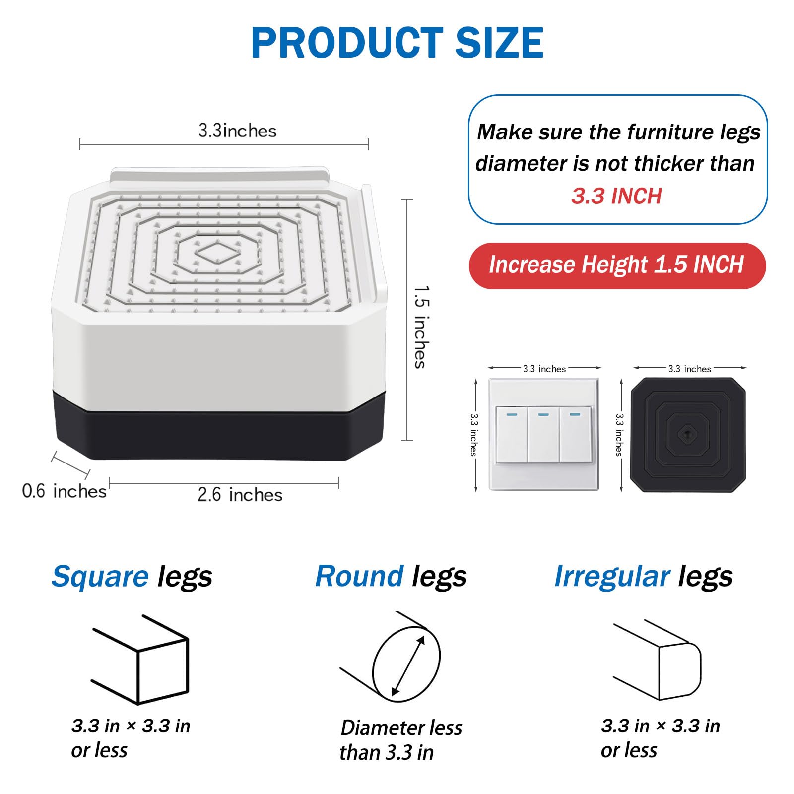 ANNKUT Elevadores de muebles de cama resistentes, bloques de soporte rectangulares ajustables para camas, escritorios, sofás, sillas, elevación de hasta 1.5 pulgadas, soporta hasta 4000 libras (blanco