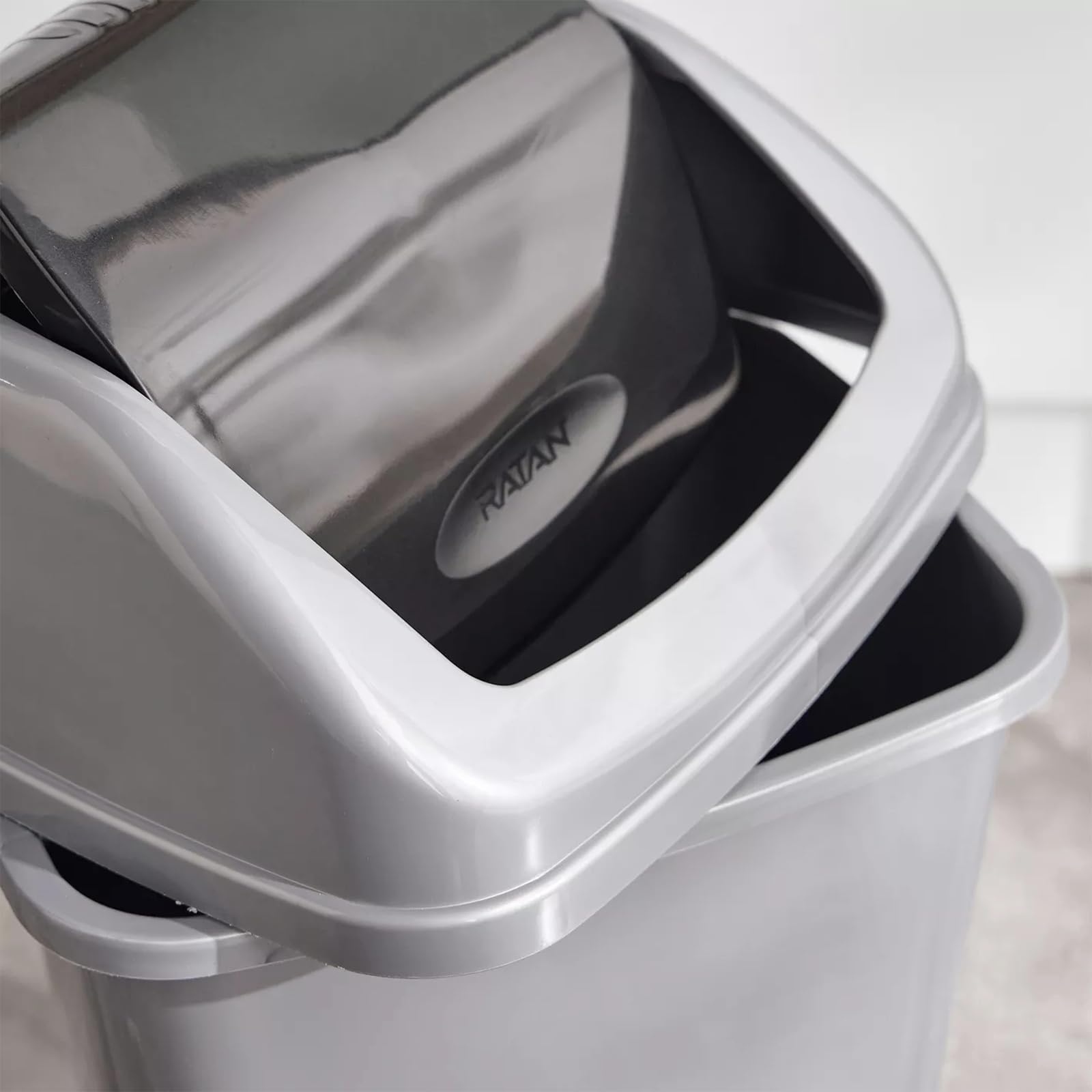 RATAN PLASTICWARE Tidy Bin with Swing Lid 50 Litres Plastic Dustbin, Trash Bin, Garbage Waste Bin For Home, Bathroom, Kitchen, Office, Bedroom Grey Color 3