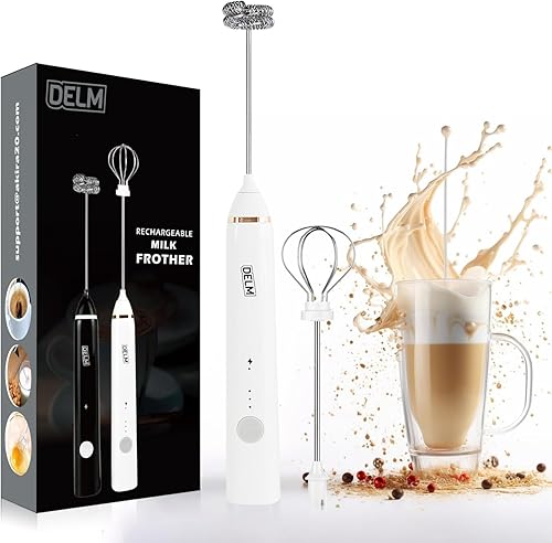 Miniatura 21 de Delm Espumador de leche eléctrico USB de acero inoxidable, espumador para lattes, espumador de leche de mano para capuchino, frappé, matcha, Verde