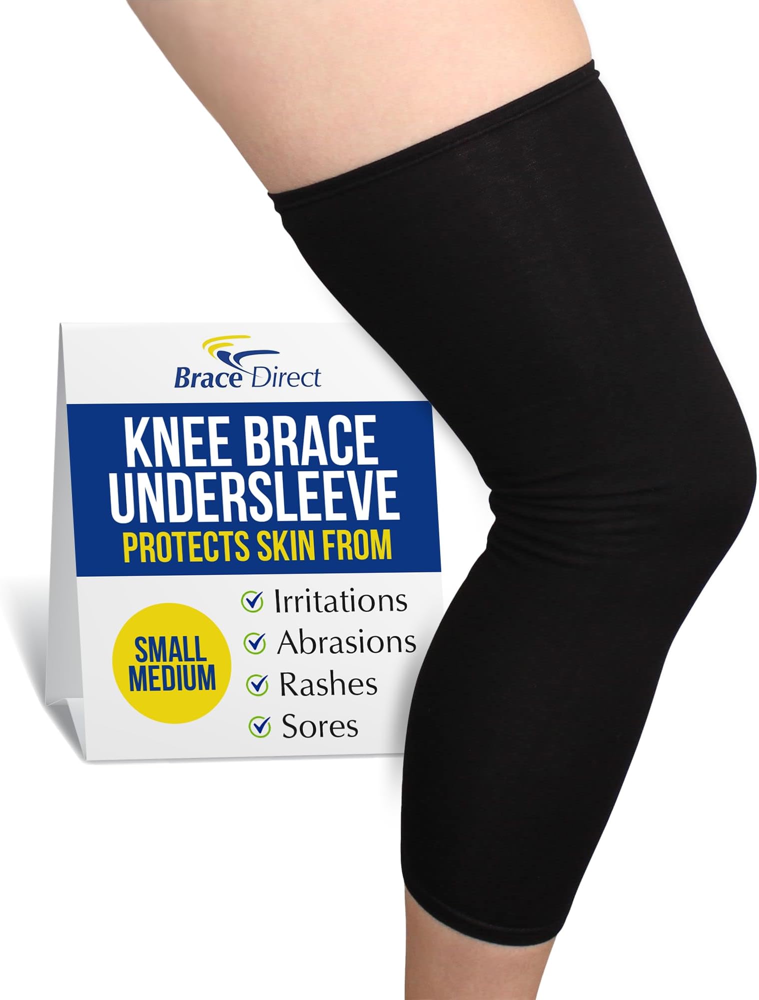 Brace Direct Knee Brace Undersleeve – Compression Liner for Under Orthopedic Knee Supports – Non-Slip Breathable Sleeve for Skin Protection, Chafing & Rash Relief (SM/MD - 16"-26")
