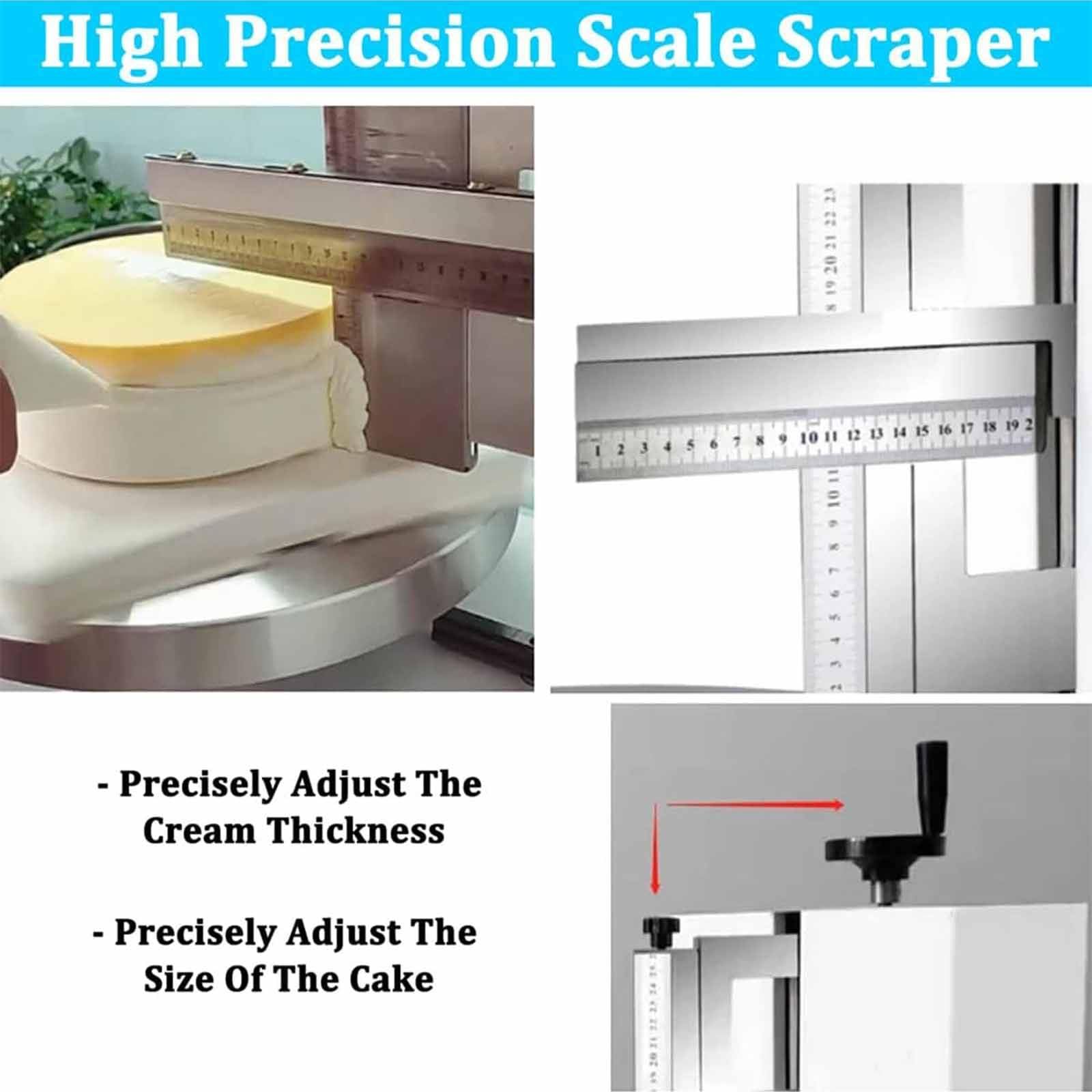 PixCy Réglable Gâteau Grattoir Crème Spatule Outil De Cuisson Edges Lisseur Machine Glaçage Gâteau d'anniversaire Semi-Automatique D'épandeur Décoration Crème Niveleur,White-220V