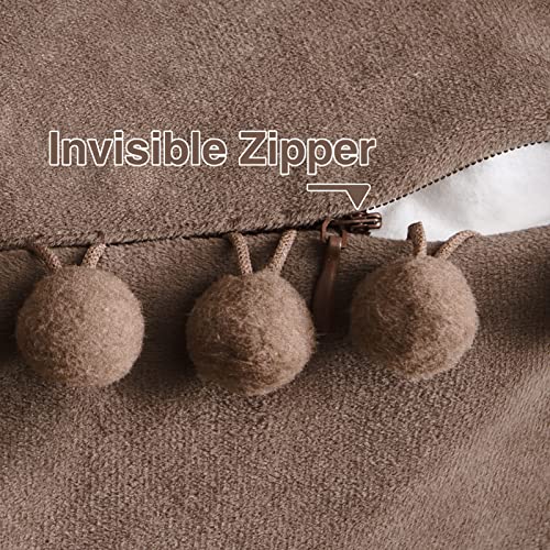 Top Finel Taupe Euro Pillow Covers 26 X 26 Inch Soft Velvet Cushion Case With Pom-Poms Accent Square Large Pillowcase For Bed Living Room Sofa 65 X 65Cm, Rustic Boho Farmhouse Home Decor, Pack Of 2 #TOP3