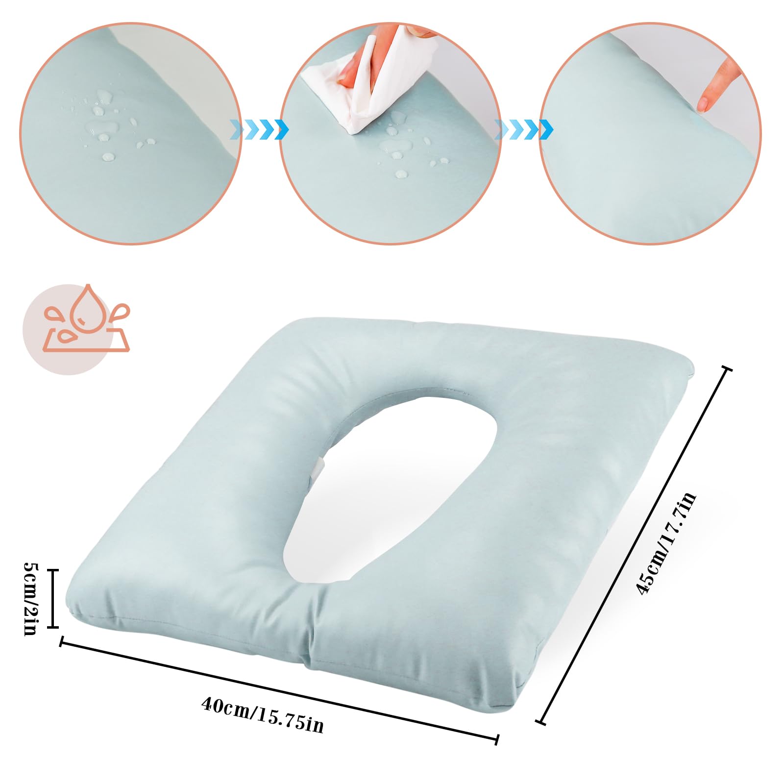 Cuscino per WC per adulti, altezza 10 cm, spessore di 10 cm, per sedia a rotelle, per anziani, 45 x 40 cm (blu)