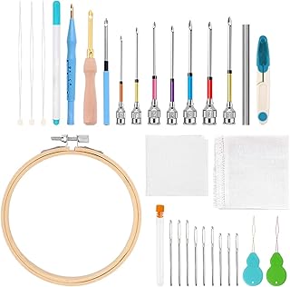 初心者向け パンチニードルキット,手芸刺繍道具 ステンレス鋼 パンチ針キット | ポータブル 防滑 調整可能 エルゴノミック 調整可能 パンチニードルキット 毛糸クラフト・キルト・枕・タオル向け