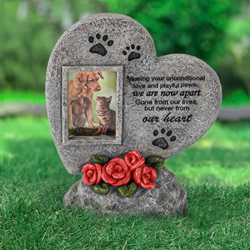 Trwcrt Paw Print Pet Memorial Stone For Dog Cat Keepsake, Heart Shaped Pet Grave Markers With Picture Frame, Loss Of Dog Gifts, Gray #TOP4