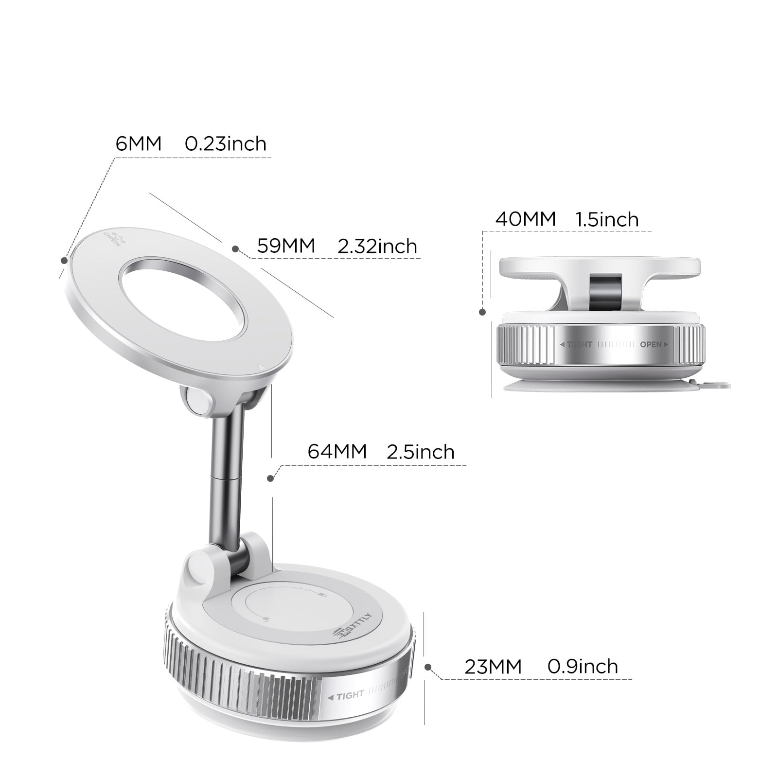 MSXTTLY Uchwyt Magnesowy z Vacuum do Telefonu do Samochodu Vmag-S1, 360° Obrotowy Uchwyt Telefonu z Przyssawką, Składany i Regulowany, dla iPhone 16 Pro MAX 15 14 13 12 i Android, Biały