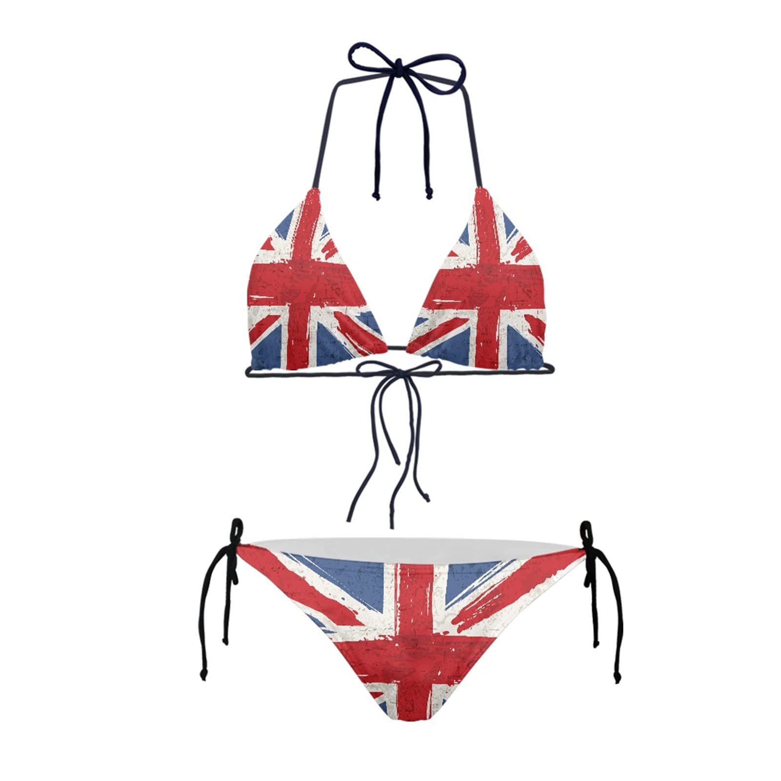 HUGS IDEA Women's Bikini 2 Pieces Set, Triangular Tie Halter Padded Swimsuit, National Flag Flower Fruit Shell